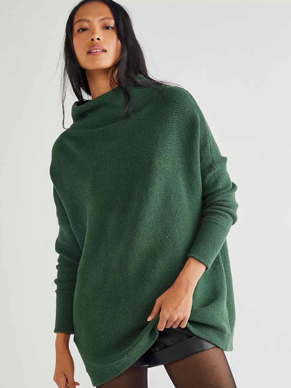 Free People Ottoman Sweater Slouchy Oversized Tunic Aged Pine Dark Green Medium